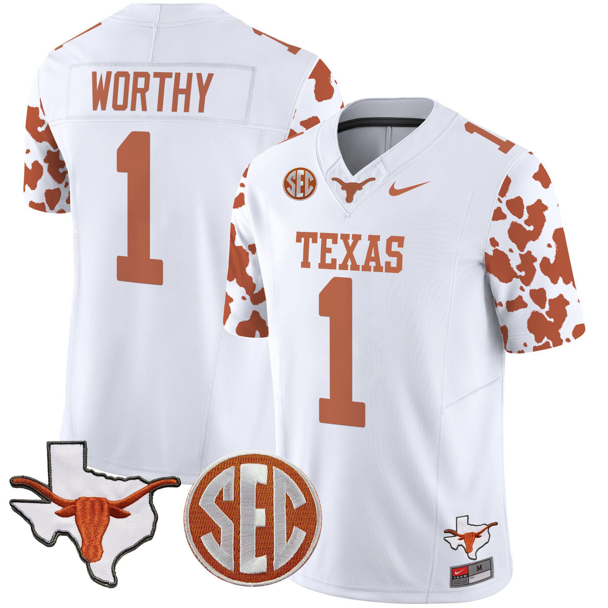 Men Texas Longhorns #1 Worthy White 2024 Nike Cow Spots Vapor Limited NCAA Jersey->indianapolis colts->NFL Jersey